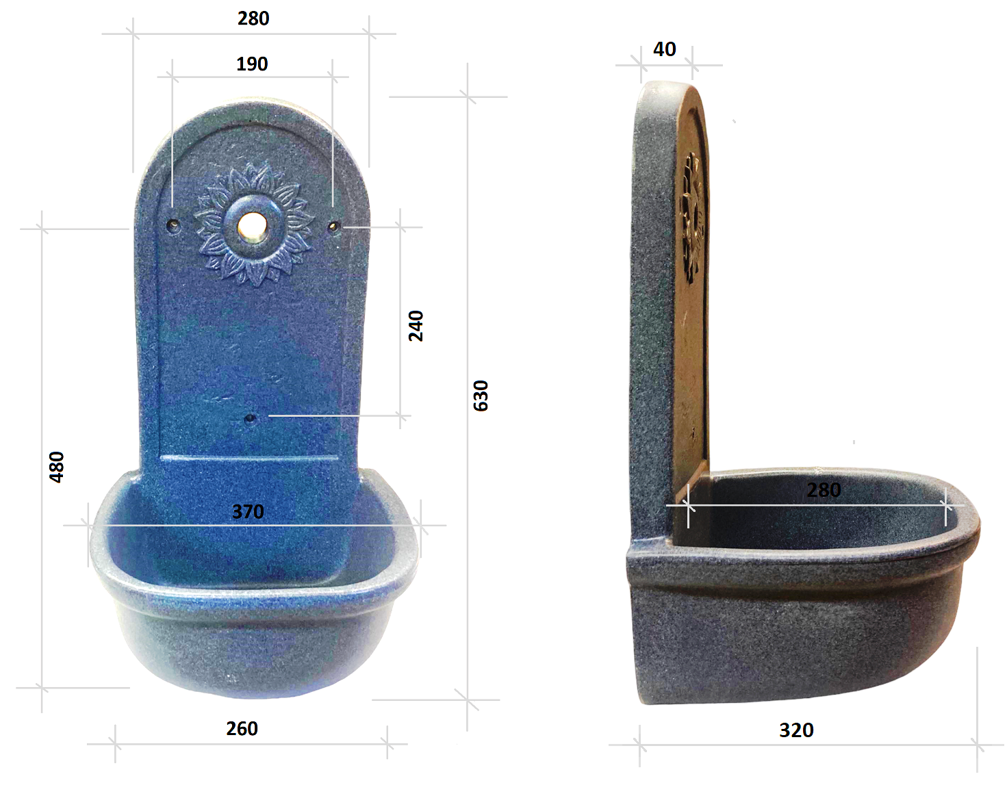 ROTO zahradní umyvadlo Slunce 63 cm stříbrná patina - kohoutek Drak, výpusť